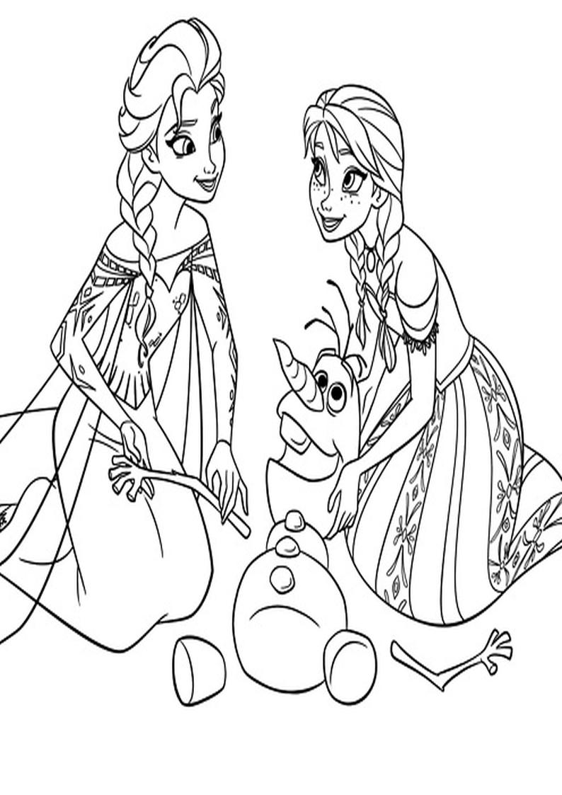 księżniczki Disney - Elsa, Anna i magiczny bałwanek Olaf kolorowanka Kraina Lodu, obrazek dla dziewczynek do wydruku numer 46